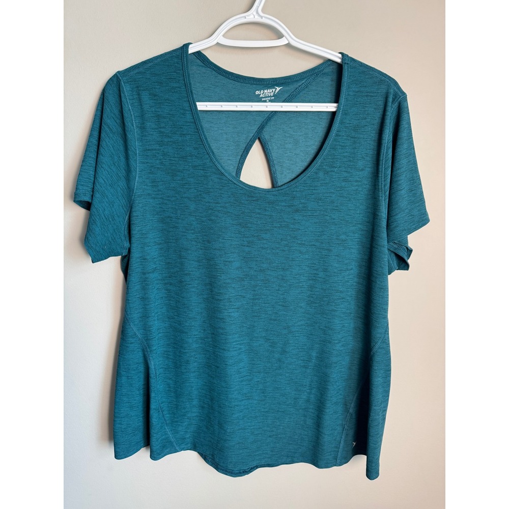 Old Navy Active Breathe On Short Sleeve Cutout Back Top Turquoise Green XL